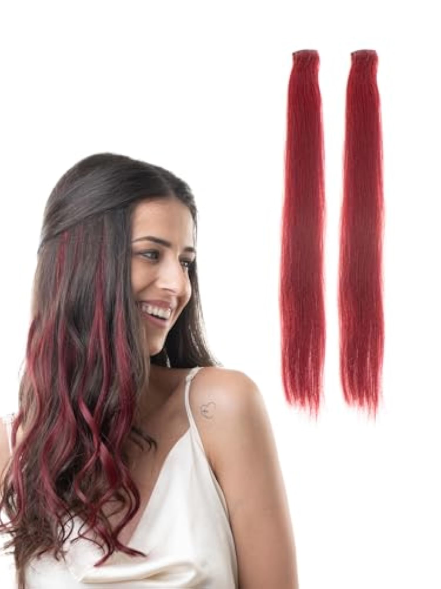 100% Natural Human Clip In Color Streaks, Punchy Plum