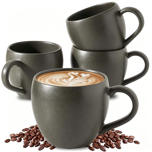 Tikooere Coffee Mugs Set of 4, Black 16 oz Coffee Mugs for Latte Cappuccino Cocoa and Tea, Ceramic Coffee Cups With Handle,Stoneware Mugs for Housewarming Gifts, Microwave＆Dishwasher Safe