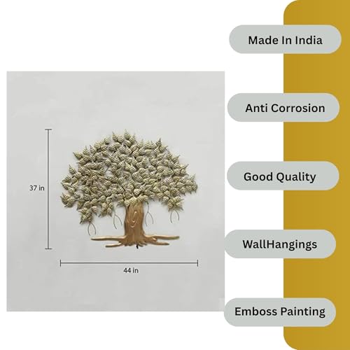 Image of Bharat Art Metal IRON Big Tree Wall Art with LED Light for Living Room - Handcrafted Iron Tree Wall Hanging Home Decoration for Bedroom, Hall, Office & Entrance (Urban Tree) (WD043) size (44 * 3 * 37) inches