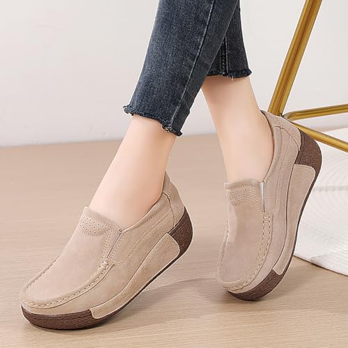 Image of YING LAN Women Slip On Loafers Comfort Suede Moccasins Wide Low Top Shoes
