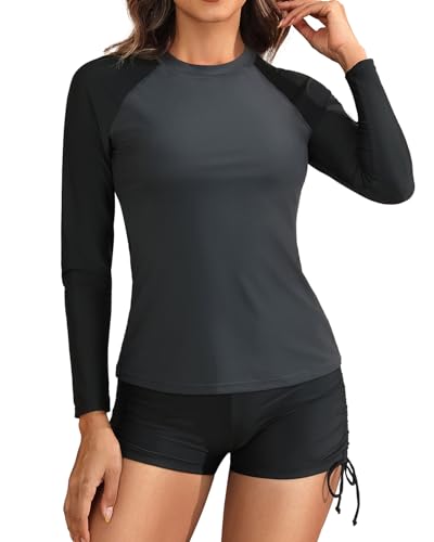 Aqua Eve Women Two Piece Rash Guard Long Sleeve Swimsuit Swim Shirt with Shorts Modest Bathing Suit UPF 50+2