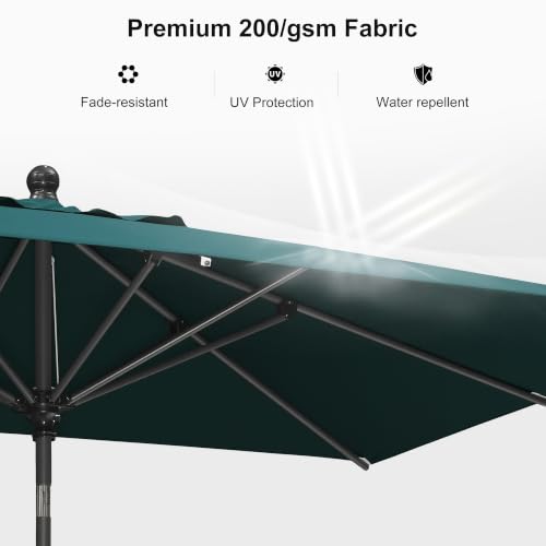 Image of PURPLE LEAF Patio Market Umbrella 9' x 6' Rectangle Dual Tilt Green 8 Ribs