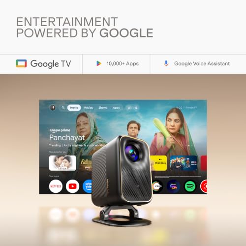 Image of boAt Cinehead F1 Pro Portable Projector, Google TV Official Certified Apps, 4K Ultra HD, Ultra Bright 500 ANSI Lumens,10W Dolby Speakers, Fully Automatic 1080p, Travel Edition Projector(Mystic silver)