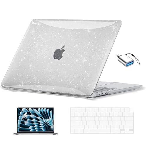 Image of EooCoo Case Compatible for Apple MacBook Air 13 inch M5 2026 2025 2024 2022 M4 M3 M2, A3449 A3240 A3113 A2681, 13.6 inch Laptop Hard Shell Case+Keyboard Skin Cover+Screen Protector+Type C, Glitter Crystal
