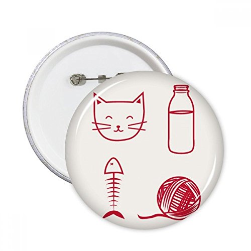 Badge chat et poisson : lot de 5 broches rondes multicolores XL pour vêtements