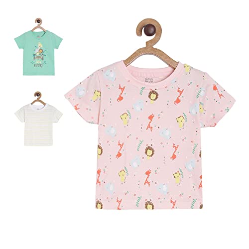 Image of miniklub Girls Pack of 3 Printed Knitted Pure Cotton Top