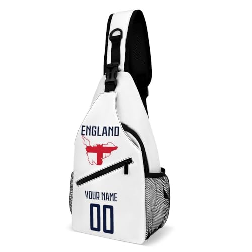 Custom England Sling Bag,Soccer Chest Bag,Personalized Any Name Number Crossbody Backpack,Cycling Travel Daypack For Men Women