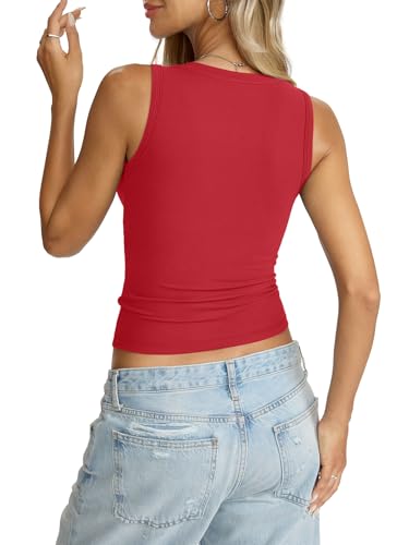Image of Eachyes Womens V Neck Tank Tops Sleeveless Slim Fit Shirts Summer Going Out Fashion Outfit Clothes 2026