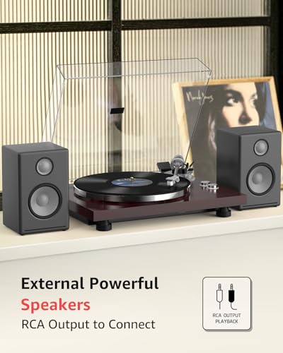 Image of Record Player Turntable Wireless Output Vintage Vinyl Player Aluminium Platter Carbon Fiber Tonearm Belt-Drive 33 45 RPM Phono Audio AT-3600L MM Cartridge RCA Line Anti-Skate Pitch Control Walnut Red