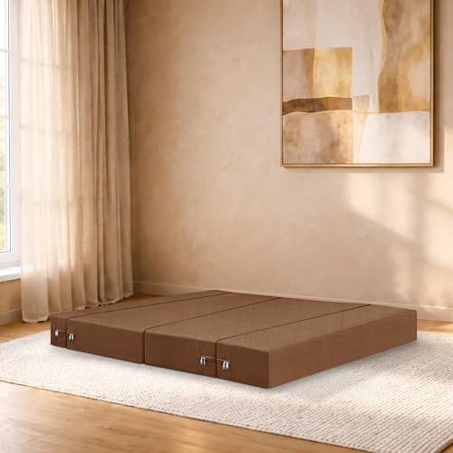 Image of Two-Seater Sofa Cum Bed Foldable Sofa Cum Bed Washable & Zipper |Jute Finish Fabric - Brown | 4' X 6' Feet