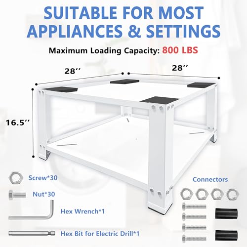 Royxen Washer and Dryer Pedestals 16" Height, Laundry Pedestal Universal Fit 800lbs Capacity, Washing Machine Base Stand Dryer Base Platform Heavy Duty with 28" Wide (White)