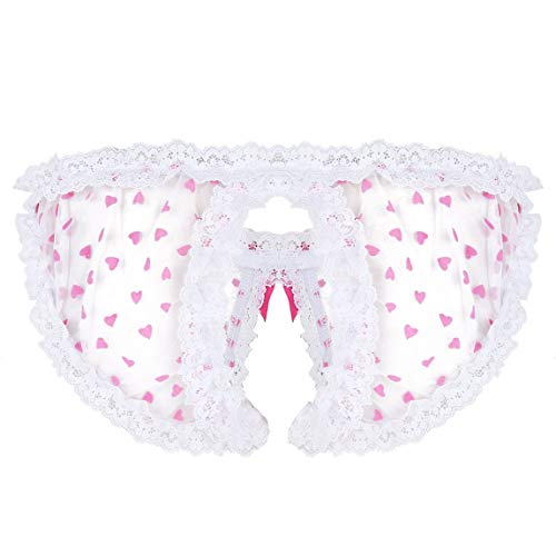 Lejafay Mens Nylon Hearts Print Sheer Sissy Panties Crossdress Lingerie Frilly Ruffled Gay Underwear2