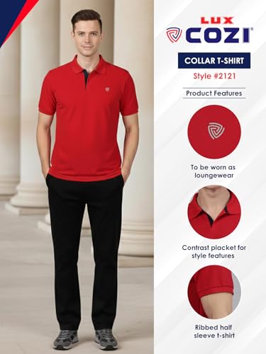 Image of Lux Cozi Men's Cotton Solid Polo Tshirt | Collar Tshirts | Half Sleeves | Stylish & Premium All Day Wear | Pack of 1