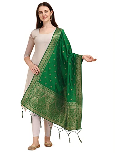 Image of DEVANGI Women's Woven Banarasi Silk Dupatta /Chunni For Women, Floral Print 1 Meter Wide and 2.3 Meter Length Printed Designer Dupatta /Chunni For Girls
