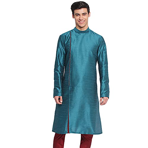 Image of Sanwara Sanwara Men Deep Blue Solid Pattern Straight Kurta