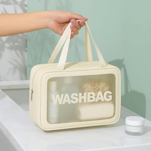 Image of Cosmetic Pouch, Make up Bag for Home & Travel, Toiletry Bag for Cosmetics, Brushes, Accessories Set of 3 - Wash Bag - Light Pink and Black (Blue) (Beige)