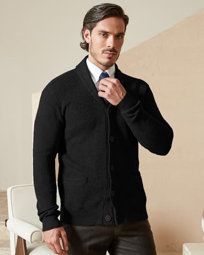 Kallspin Men's Wool Blend Shawl Collar Cardigan Sweater Button Down Knitwear with Pockets4