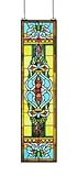 Yogoart Large 35 Inch Blue Victorian Stained Glass Window Panels Hanging Transom Window 9 Inch Wide (9' X 35')