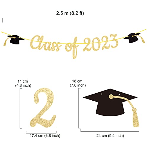 Gexolenu Gold Class Of 2023 Graduation Theme Party Decoration Banner, Congrats Grad Banner, Black Glitter Graduation Banner, 2023 Black Congratulations Grad Party Decorations #TOP1