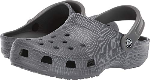 Image of Crocs Men's and Women's Classic Graphic Clog | Slip On Shoes | Water Shoes, Slate Grey /Light Grey, 10 US Women / 8 US Men