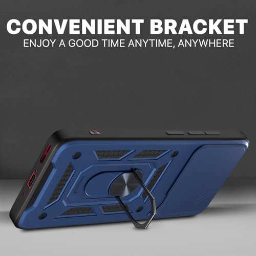 Image of Pikkme Back Cover for Oppo Find X9 5G | 360 Protection Case | Sliding Camera Shield Cover & Ring Holder Stand D10 Tough Armor Bumper Case (Blue)