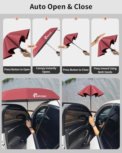 Image of ANYCHO Umbrella for Women 3 Fold with Carabiner Handle - Small Size for UV Protection & Rain - Automatic Pocket Umbrella for Men, Women and Kids