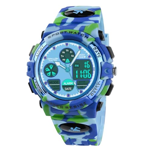 Image of Dayllon Boys Watch,Kids Watch for 5-15 Year Old Boys,Digital Sport Outdoor Multi Function Waterproof with LED Alarm Calendar Analog Watch for Kids Gifts