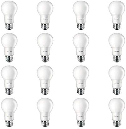 Philips LED Frosted A19 Light Bulb, Non-Dimmable, 800 Lumen, Daylight (5000K), 9W=60W, E26 Base, 16-Pack