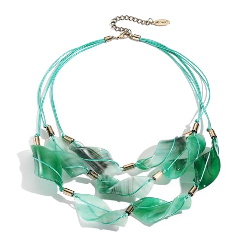 Bocar 3 Strand Statement Acetate Necklace Women Fashion Resin Multi Layered Collar Necklaces (NK-10660-Teal)
