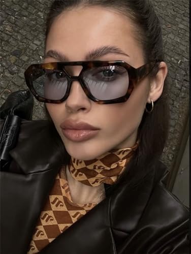 Image of ADE WU Rectangle Sunglasses for Women Men Retro 90s Sunglasses Trendy Black Tortoise Shell Glasses Y2K