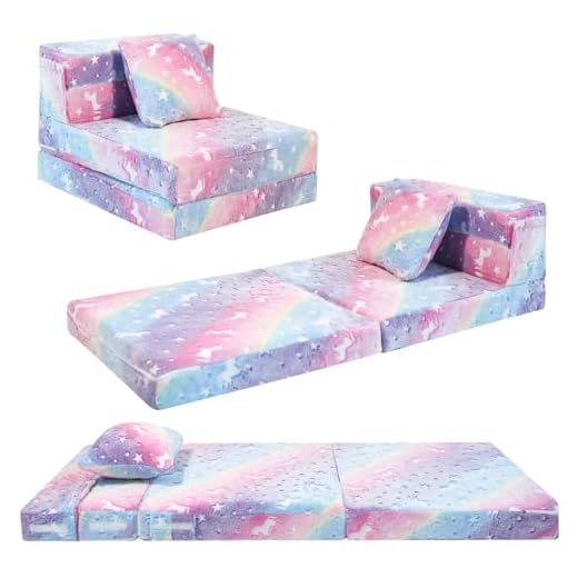 MeMoreCool Kids Sofa Bed, Toddler Floor Mattress Glow in The Dark, Baby Modular Unicorn Couch, Fold Up Children Sofa Convertible Futon Folding Mattress Chair Bed for Playroom
