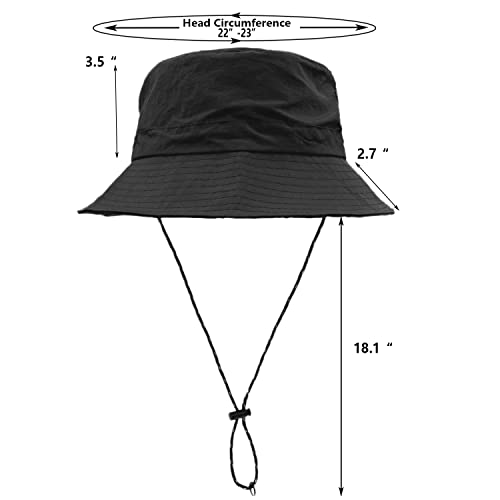 Woogwin Waterproof Bucket Rain Hat With Chin Strap Quick Dry Packable Boonie Sun Hat Safari Hat Uv Protection(Black) #TOP3