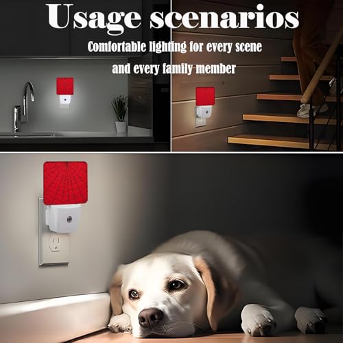 Image of Red Spider Web Night Light,Plug Into Wall Decor for Stairway,Hallway,Kitchen,Dusk to Dawn Sensor Nightlights for Boys /Girls /Women /Men Room Gifts