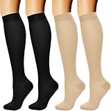 SNDE 2 Paare Kompressionsstrümpfe, Stützkniestrümpfe Compression Socks Lange kompressionssocken mit 20-30Mmhg Reisestrümpfe Stützstrümpfe für Damen Herren Laufen, Sport, Flug, Reisen, S/M