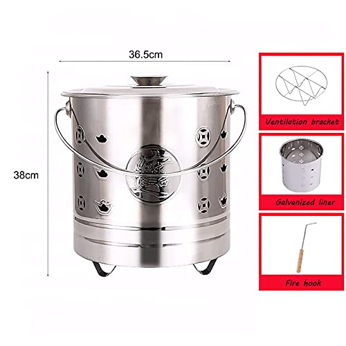 Müllverbrennungsanlage, Gartenverbrennungsanlage, Tragbare Edelstahl- Verbrennungsanlage Für Den Außenbereich, Silber, Rot, Gelb, Erhältlich In DREI Farben, Müllverbrennungsanlage Mit Griff (Silber 3-3