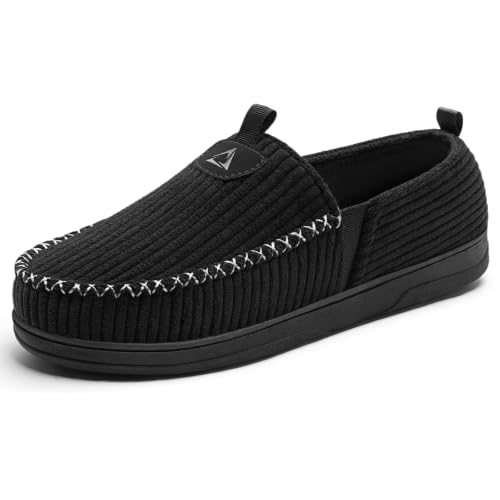Image of ATHMILE Mens Slippers Moccasin Corduroy House Slippers Shoes Memory Foam