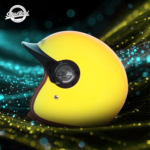 Image of Steelbird SBH 65 Retro 3.0 DOT and ISI Certified Open Face Helmet for Men and Women (Large 600 MM,Glossy Yellow)