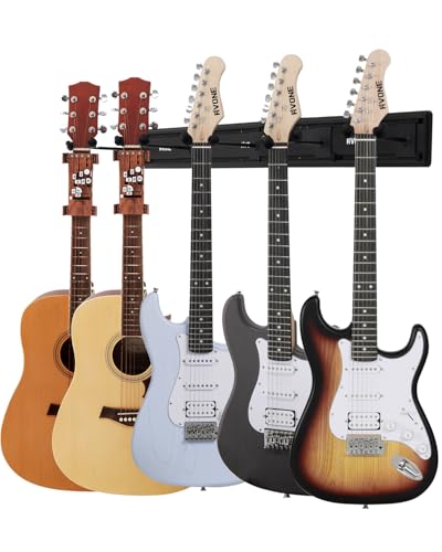 RVONE Guitar Wall Mount Hagers for Multiple Guitars, Adjustable Rubber Cradles Guitar Wall Rack, Fixed Clips, Strong Aluminum Acoustic & Electric Guitars Rack, Bass Holder, Violin Ukulele Organizer (5 HANGERS)
