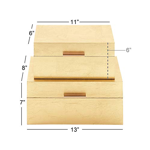 Cosmoliving By Cosmopolitan Wood Box With Textured Foiled Exterior, Set Of 2 13", 11"W, Gold #TOP4