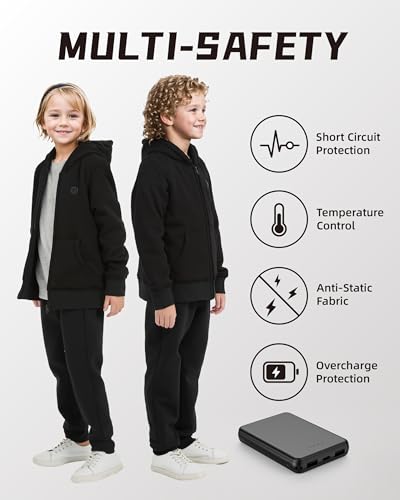 Kids Heated Hoodie Sweatshirt,heated jacket Full-Zip for child with 5V Battery Pack3