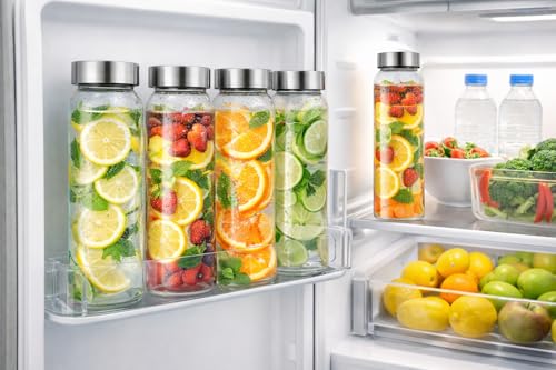 Image of Raawan Glass Water Bottles, Glass Fridge Water Bottle with Steel Cap, Wide mouth Leak proof & detox water bottle glass, water bottle for fridge, fridge bottle -750 ML (6 Bottle)