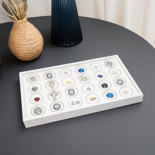 Ikee Design 24 Gem Showcase Stackable Jewelry Display Tray for Collectibles, Rock Storage Box Gemstones Bead Storage Jars, White Foam, White Tray, 14 7/8W x 8 3/8D x 1H in by Ikee Design - Image 6