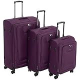 Amazon Basics 3 Piece Expandable Softside Spinner Luggage Suitcase With TSA Lock And Wheels Set - Purple