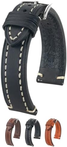 Hirsch Liberty Leather Watch Strap - Black - L - 18mm / 16mm - Shiny Silver Buckle - Artisan Calf Leather Band