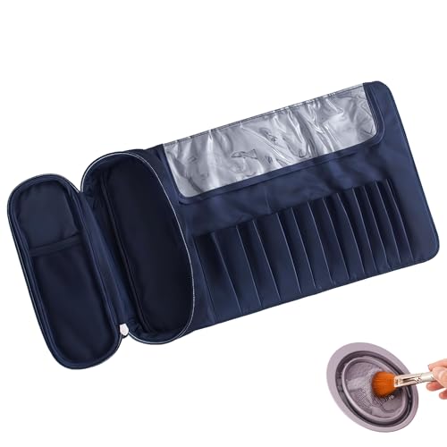 Sac pour pinceaux de maquillage noir avec bol nettoyant silicone