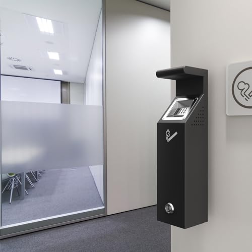 Image of AIWFL Wall Mounted Trash Receptacle Outdoor, Black Metal Trash Bin with Lock, Commercial Garbage Can for Garden, Hotel, Apartment, Office, Pub