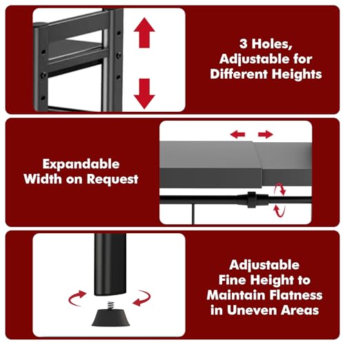 KALBIGRO Soporte para Microondas Extensible, Estanteria Microondas de Cocina 2 Niveles, Mueble para Microondas Encimera al Carbono, Estante para Microondas con 8 Ganchos 1 Soporte de Utensilios - imagen 6