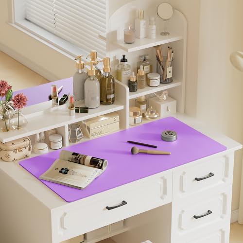 Image of Aothia Faux Leather Desk Mat - Large Mouse Pad, Non-Slip PU Leather Blotter, Waterproof Writing Surface for Office and Home (Iris Violet, 47.2 inch x 23.6 inch)