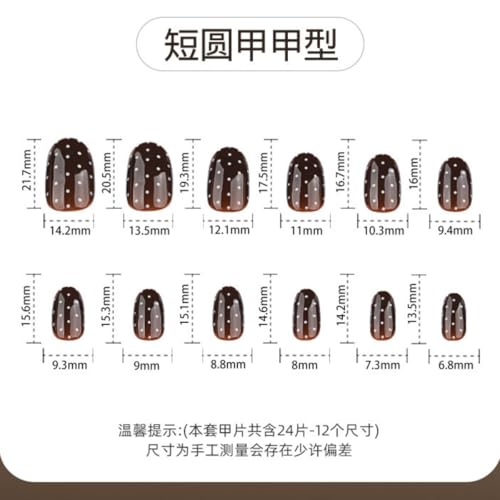 Image of Polka Dots Press on Nails Dark Brown Fake Nails Fall Nail Press ons Short Almond False Nail with Design Reusable Artificial Acrylic Glossy Full Cover Glue on Nails for Women Girls Manicure 24Pcs