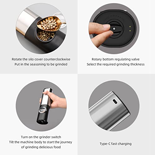kemengsuer Conjunto de moedor elétrico de sal e pimenta, recarregável por USB, moedor de sal e pimen